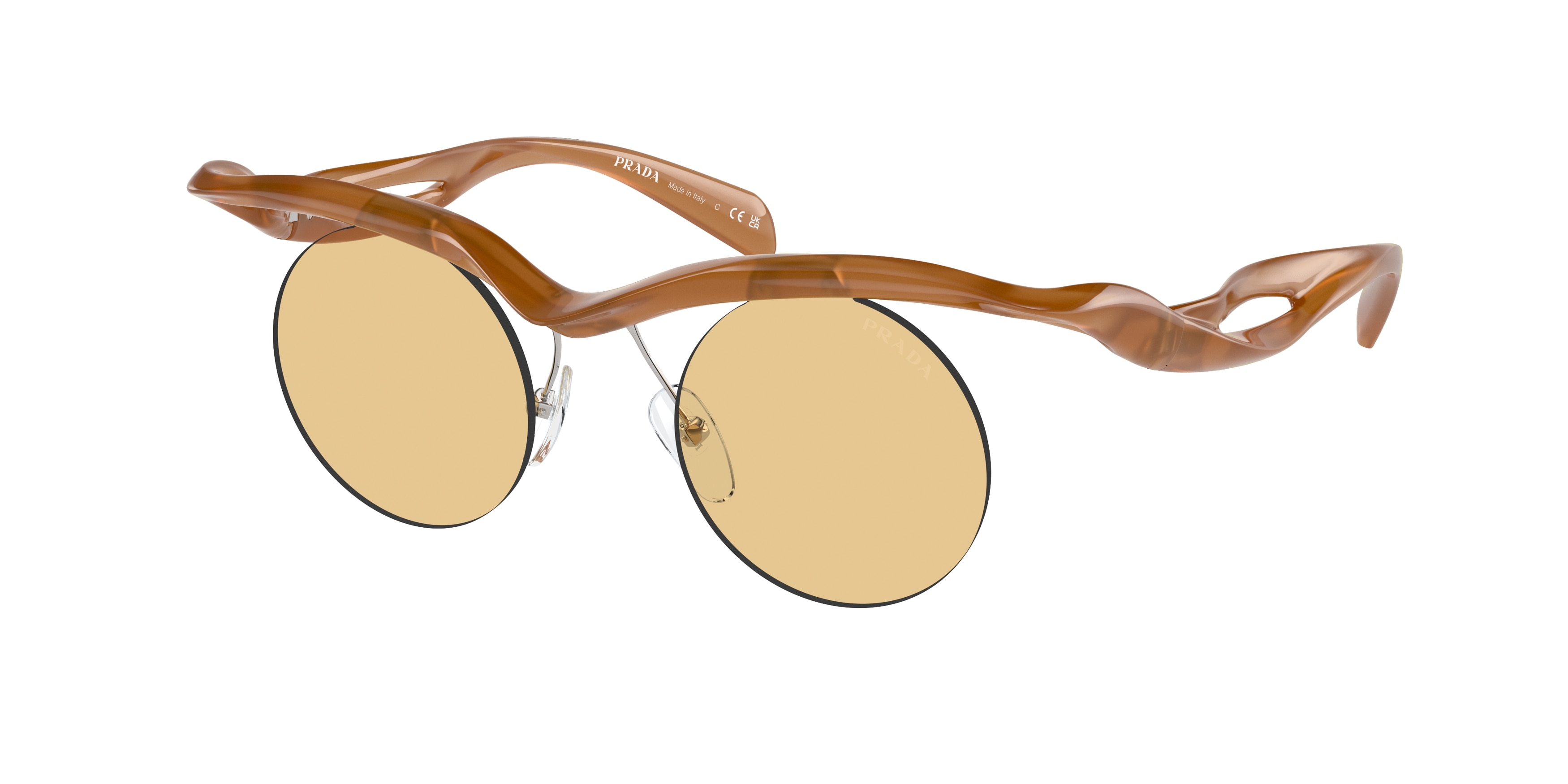 Prada Woman PR A24S  13S80E Sunglasses Injected Brown Yellow Round Normal-image